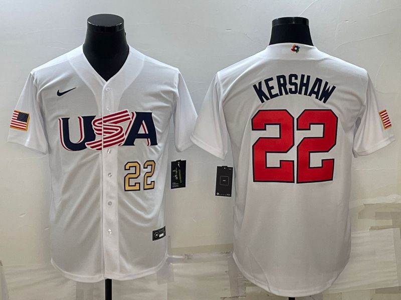 Men 2023 World Cub USA #22 Kershaw White Nike MLB Jersey2->more jerseys->MLB Jersey